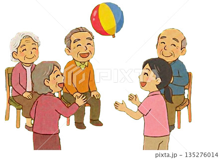 高齢者レクレーション_風船バレー 135276014