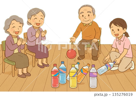 高齢者レクレーション_ペットボトルボウリング 高齢者レクレーション_ペットボトルボウリング 135276019