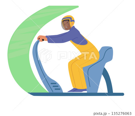 Male citizen cartoon character piloting innovative transport vehicle isolated on white background 135276063