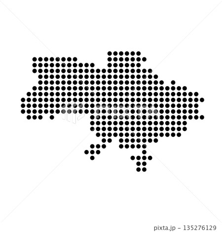 Ukraine country dotted map. Black spot pixel illustration isolated on white background. Vector circle mosaic. Ukraine country dotted map. Black spot pixel illustration isolated on white background. Vector circle mosaic. 135276129