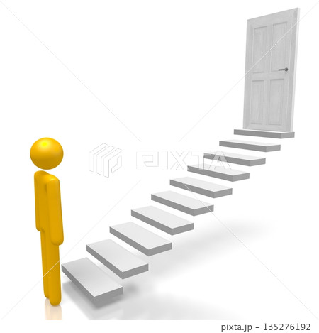 3D cartoon character, steps, door 135276192