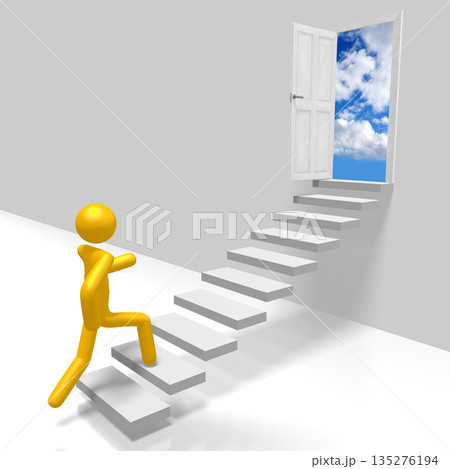 Cartoon character walking up a steps - 3D...のイラスト素材 [135276194] - PIXTA