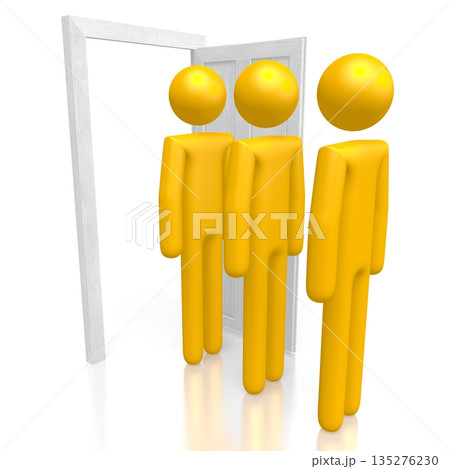3D cartoon characters, door - queue concept 3D cartoon characters, door - queue concept 135276230