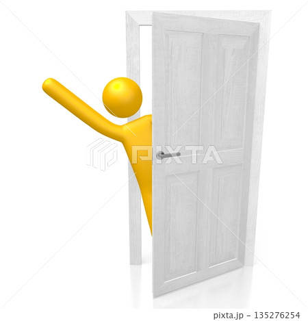 3D cartoon character opens a door - welcome concept 135276254
