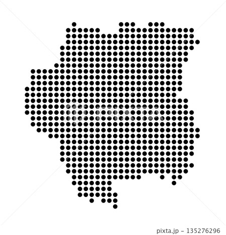 Suriname country dotted map. Black spot pixel illustration isolated on white background. Vector circle mosaic. 135276296