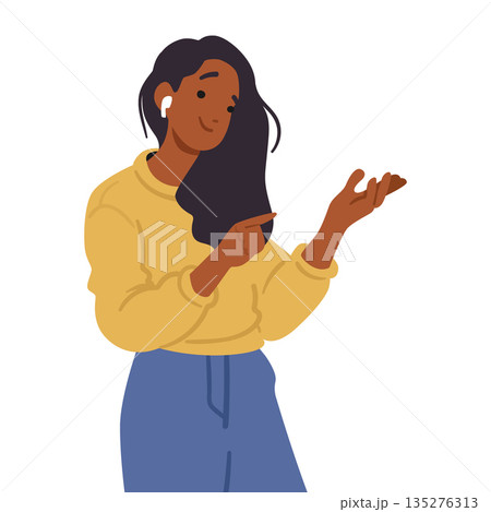 Young stylish casual woman cartoon character wearing earphones isolated on white background 135276313