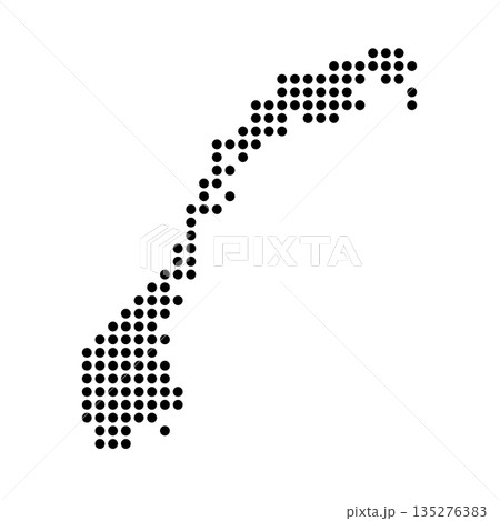 Norway country dotted map. Black spot pixel illustration isolated on white background. Vector circle mosaic. 135276383