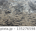 Close up view looking down on patterns in a wet sandy beach, showing textures, shapes and ripples 135276598