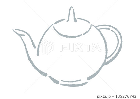 手書き風のガラスのハーブティーセットのイラスト（ティーポット・カップ） 135276742