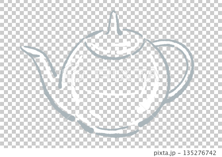 手書き風のガラスのハーブティーセットのイラスト（ティーポット・カップ） 135276742