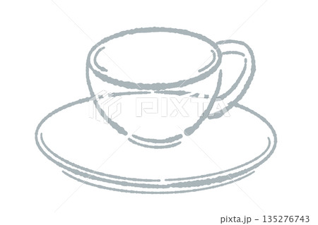 手書き風のガラスのハーブティーセットのイラスト（ティーポット・カップ） 135276743