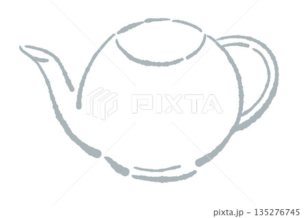 手書き風のガラスのハーブティーセットのイラスト（ティーポット・カップ） 135276745