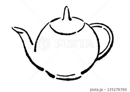 手書き風のガラスのハーブティーセットのモノクロイラスト(ティーポット・カップ) 手書き風のガラスのハーブティーセットのモノクロイラスト(ティーポット・カップ) 135276760