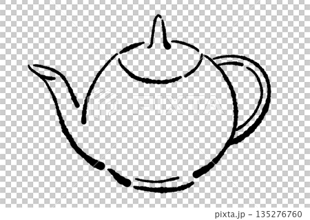 手書き風のガラスのハーブティーセットのモノクロイラスト(ティーポット・カップ) 手書き風のガラスのハーブティーセットのモノクロイラスト(ティーポット・カップ) 135276760