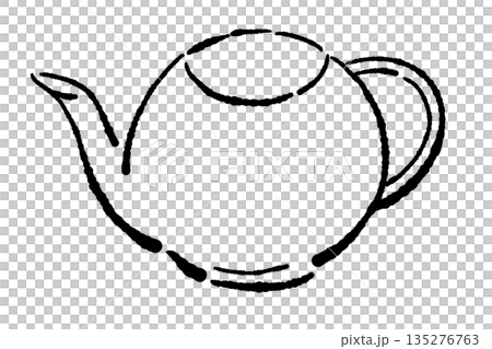 手書き風のガラスのハーブティーセットのモノクロイラスト(ティーポット・カップ) 手書き風のガラスのハーブティーセットのモノクロイラスト(ティーポット・カップ) 135276763