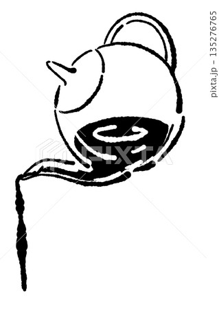 手書き風のガラスのハーブティーセットのモノクロイラスト(ティーポット・カップ) 手書き風のガラスのハーブティーセットのモノクロイラスト(ティーポット・カップ) 135276765