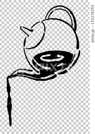 手書き風のガラスのハーブティーセットのモノクロイラスト(ティーポット・カップ) 手書き風のガラスのハーブティーセットのモノクロイラスト(ティーポット・カップ) 135276765