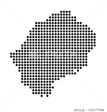 Lesotho country dotted map. Black spot pixel illustration isolated on white background. Vector circle mosaic. Lesotho country dotted map. Black spot pixel illustration isolated on white background. Vector circle mosaic. 135277086