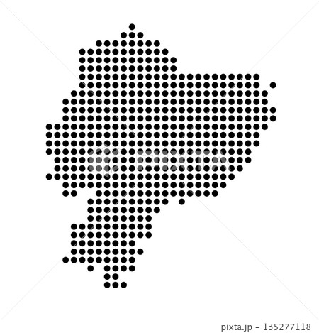 Ecuador country dotted map. Black spot pixel illustration isolated on white background. Vector circle mosaic. Ecuador country dotted map. Black spot pixel illustration isolated on white background. Vector circle mosaic. 135277118