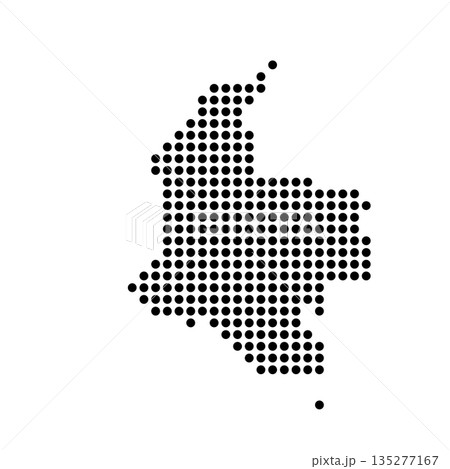 Colombia country dotted map. Black spot pixel illustration isolated on white background. Vector circle mosaic. 135277167