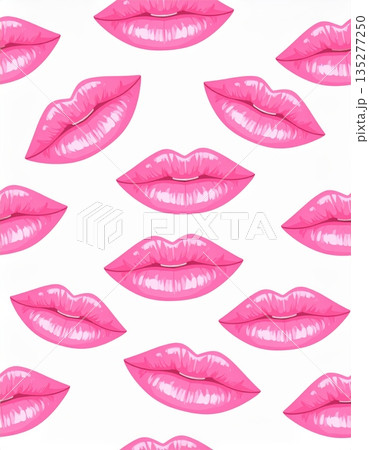 A glamour fashion illustration set featuring a beautiful woman with red lipstick and a pink smile designed as a vector art cartoon 135277250
