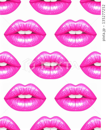 A glamour fashion illustration set featuring a beautiful woman with red lipstick and a pink smile designed as a vector art cartoon 135277252