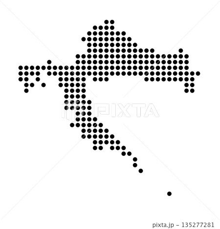 Croatia country dotted map. Black spot pixel illustration isolated on white background. Vector circle mosaic. 135277281