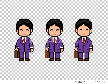 Smiling working man, facing forward, walking. (Purple clothes) 135277384