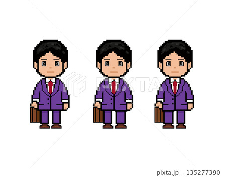 社会人男性ドット絵、正面向き_歩く。(紫のスーツ) 社会人男性ドット絵、正面向き_歩く。(紫のスーツ) 135277390
