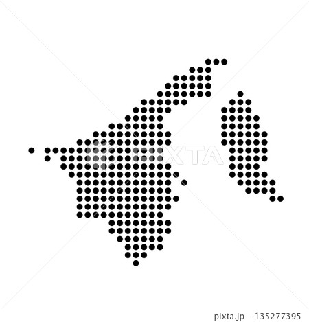 Brunei country dotted map. Black spot pixel illustration isolated on white background. Vector circle mosaic. 135277395