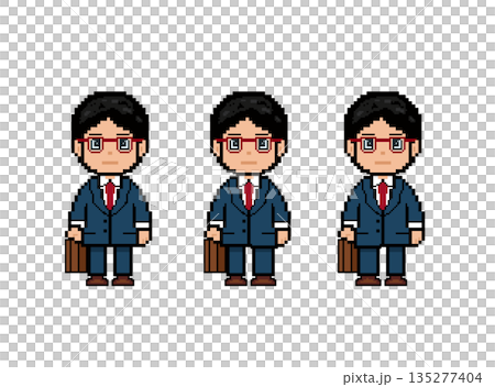 A working man with red glasses walking forward (blue clothes) 135277404