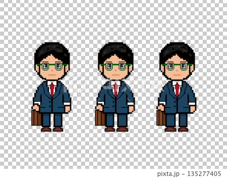 A working man with green glasses walking forward (blue clothes) 135277405