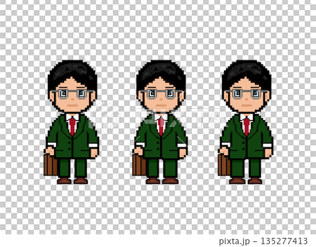 メガネの社会人男性_正面向き歩く(緑の服) メガネの社会人男性_正面向き歩く(緑の服) 135277413