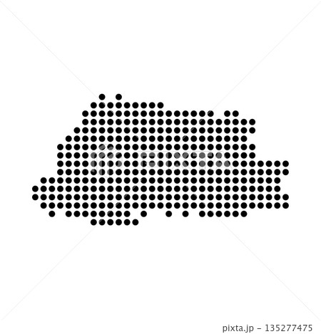 Bhutan country dotted map. Black spot pixel illustration isolated on white background. Vector circle mosaic. 135277475