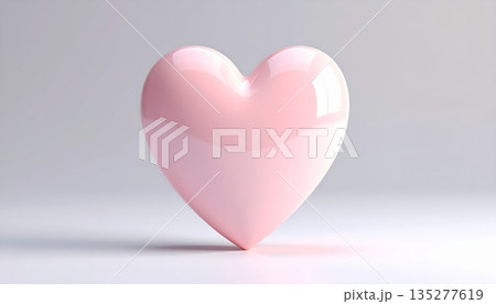 Shiny 3D pink heart icon design on a matching pink and white background for a romantic Valentine's Day holiday card illustration Shiny 3D pink heart icon design on a matching pink and white background for a romantic Valentine's Day holiday card illustration 135277619