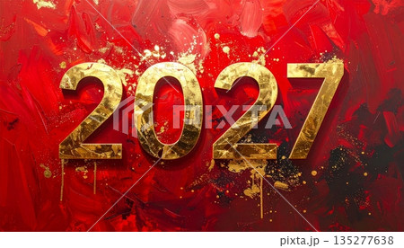 3d illustration of a happy new year 2027 celebration sign with gold text on a red holiday card symbol for a winter christmas sale 3d illustration of a happy new year 2027 celebration sign with gold text on a red holiday card symbol for a winter christmas sale 135277638