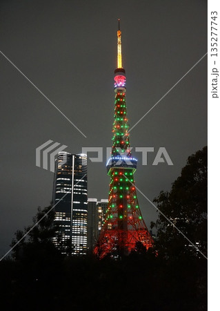 クリスマスツリー色の東京タワーとプリンス芝公園 12月港区2388 クリスマスツリー色の東京タワーとプリンス芝公園 12月港区2388 135277743