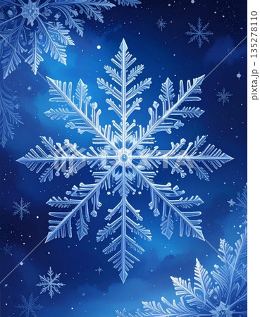 A blue winter landscape illustration of a snowy pine tree in a cold forest scene for a New Year holiday celebration card design 135278110