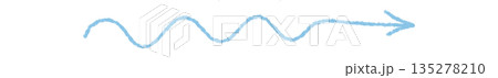Hand drawn wavy arrow with crayon stroke in blue pastel. Pointer element and symbol with a soft icon line. Artistic stroke and line, elegant for template icon or modern symbol uses. 135278210