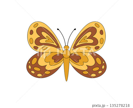 Groovy retro butterfly sticker and patch with funky y2k vibe looks cute in orange and yellow. Playful graphic as a groovy element for modern decor or trendy design accents, stylish for vintage 135278218