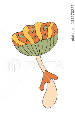 Groovy retro psychedelic mushroom cartoon with orange and colorful funky shape. Trippy groovy element in y2k and pop style, creative playful for vintage artistic themes abstract modern 135278277