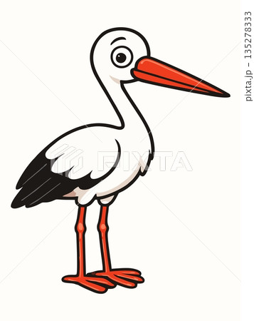 Cartoon illustration of a white stork 135278333