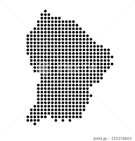 French Guiana dotted map. Black spot pixel illustration isolated on white background. Vector circle mosaic. French Guiana dotted map. Black spot pixel illustration isolated on white background. Vector circle mosaic. 135278603