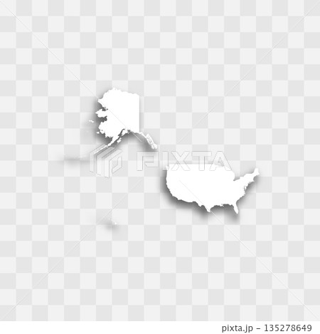United States of America high detailed vector representation of country silhouette. White color on transparent background with dropped shadow. For educational, decorative, or informational use. 135278649