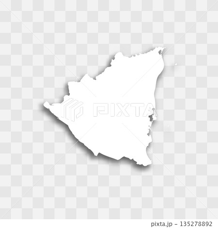 Nicaragua high detailed vector representation of country silhouette. White color on transparent background with dropped shadow. For educational, decorative, or informational use. 135278892