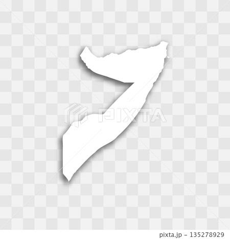 Somalia high detailed vector representation of country silhouette. White color on transparent background with dropped shadow. For educational, decorative, or informational use. 135278929
