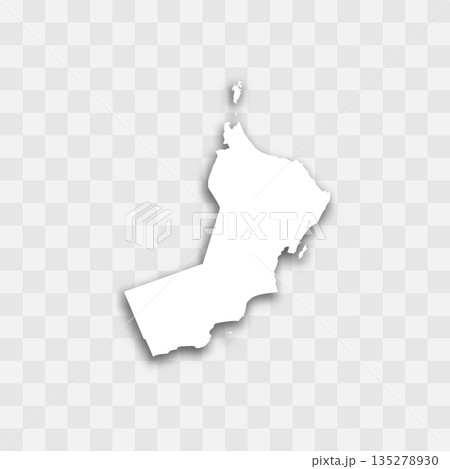 Oman high detailed vector representation of country silhouette. White color on transparent background with dropped shadow. For educational, decorative, or informational use. 135278930