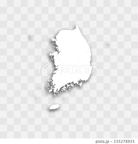 South Korea high detailed vector representation of country silhouette. White color on transparent background with dropped shadow. For educational, decorative, or informational use. 135278933