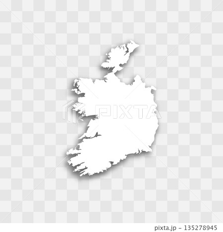 Ireland high detailed vector representation of country silhouette. White color on transparent background with dropped shadow. For educational, decorative, or informational use. 135278945