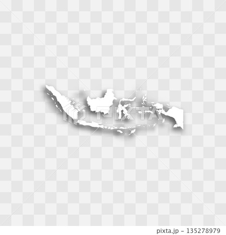 Indonesia high detailed vector representation of country silhouette. White color on transparent background with dropped shadow. For educational, decorative, or informational use. 135278979
